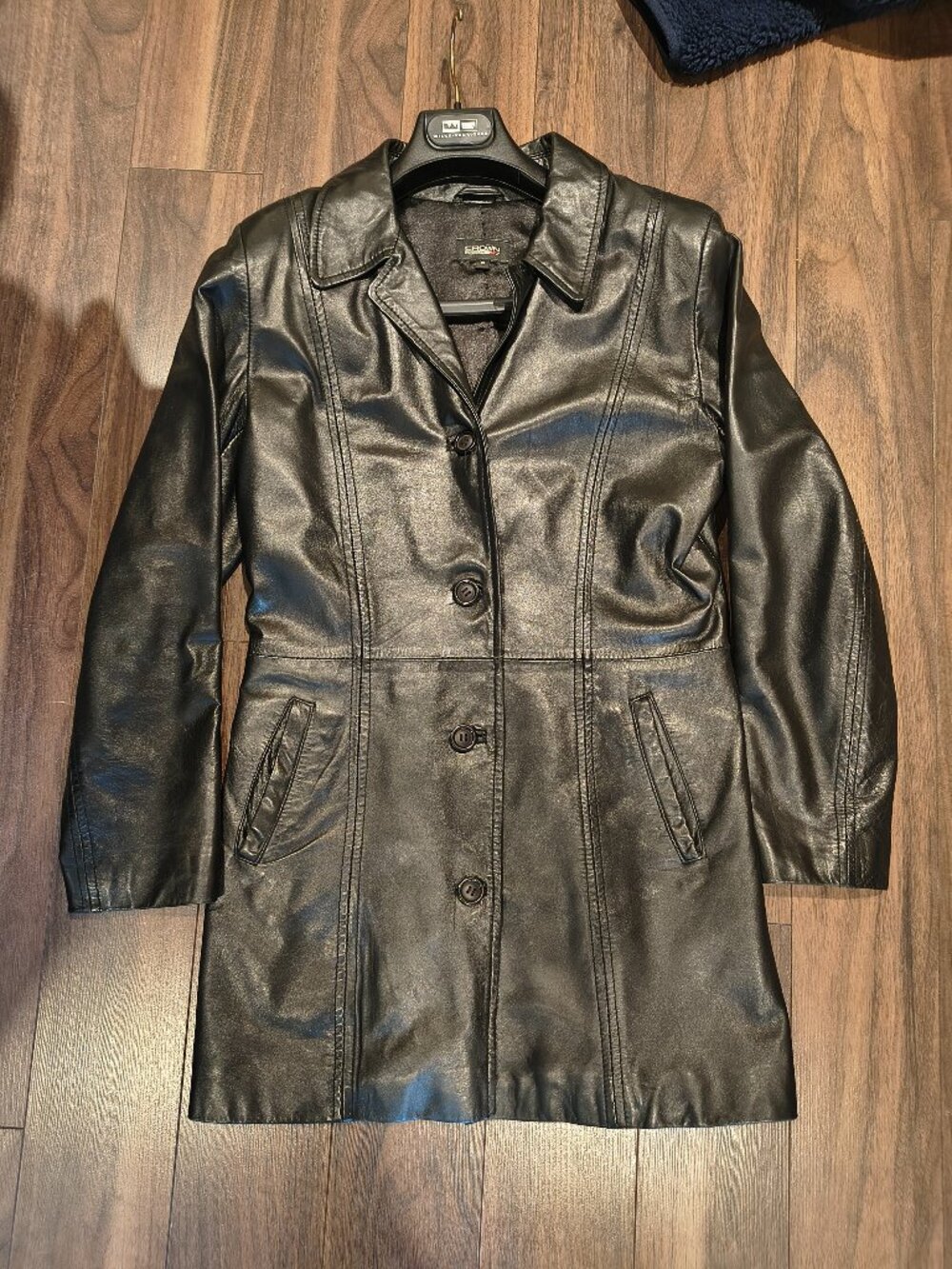 Vintage Y2K Womens Black Leather Coat Size 6